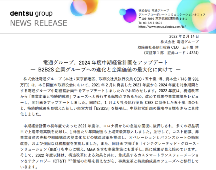 電通の中長期経営計画2024年